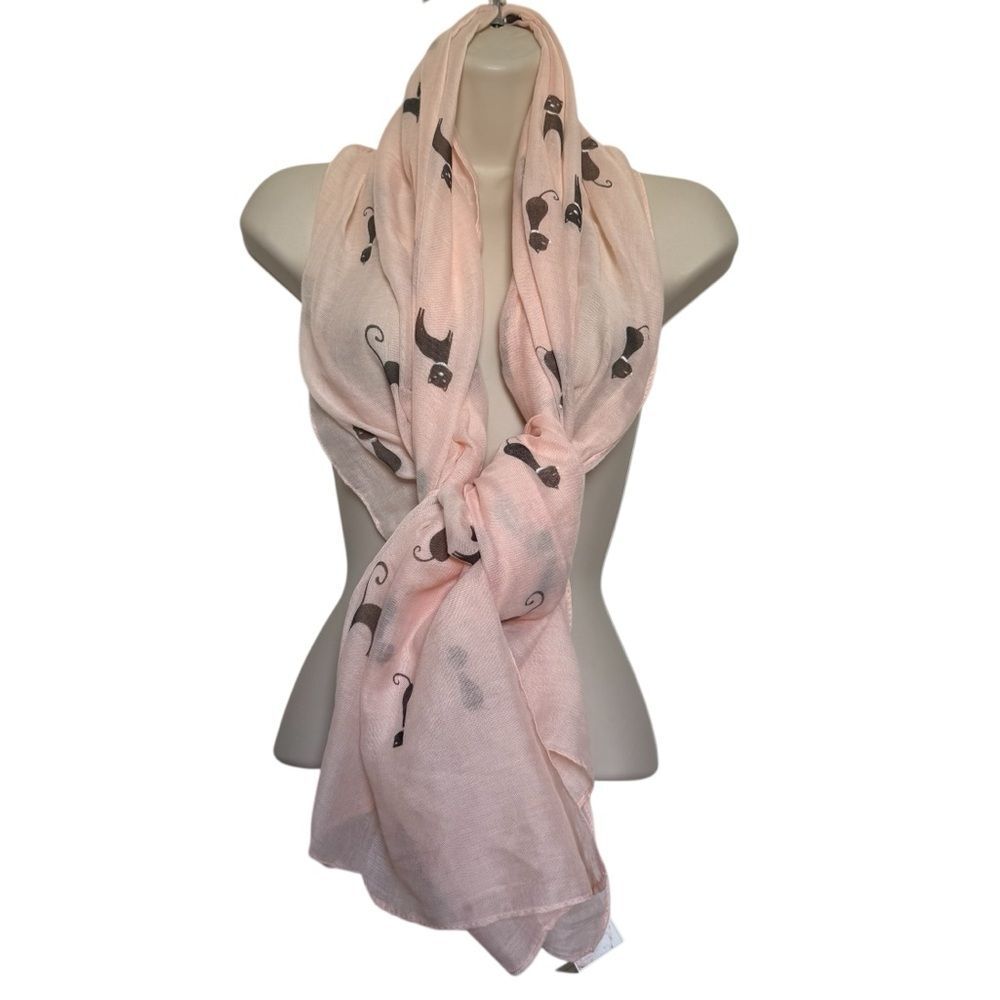 NWT Avenue 9 Long Gauzy Lightweight Cat Kitty Scarf Whimsical Light Peachy Pink